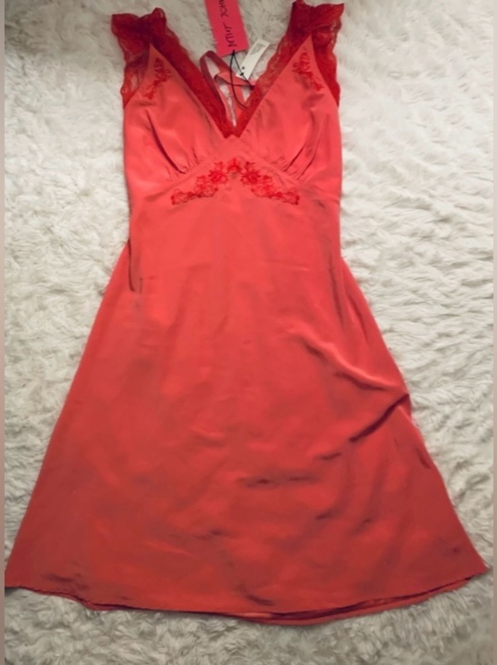 Pink and Red Lace Trim Slip Dress